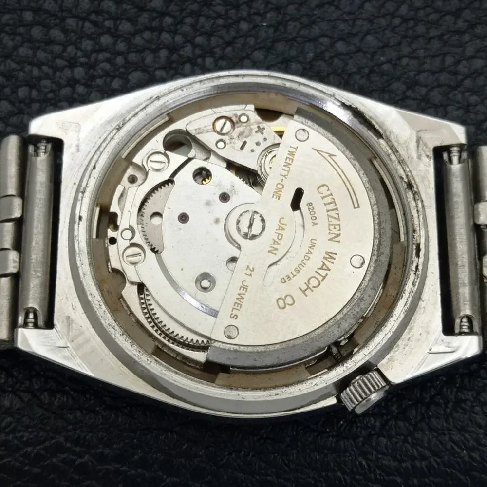 Vintage 1994 Citizen Automatic Mens Silver Watch W/daydate & Blue accents
